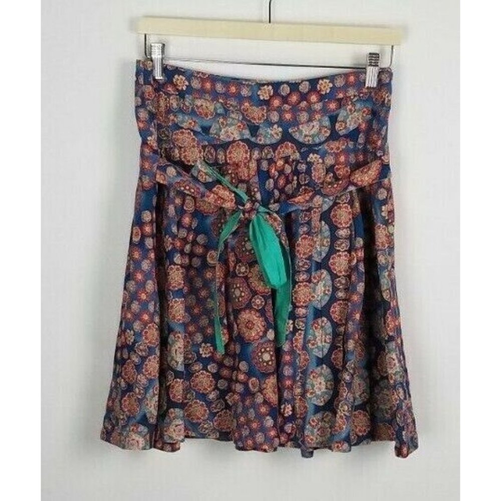Marc Jacobs Sz. 2 Faux Wrap Front Tie Red/Blue/Teal Floral Medallion Print Skirt